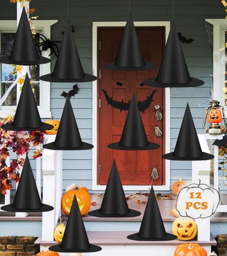 Lot de 12 Chapeaux de Sorcière D'Halloween Noirs - Décoration à Suspendre, Accessoires de Costume - Décorations D'Halloween Avec Cordon en Nylon