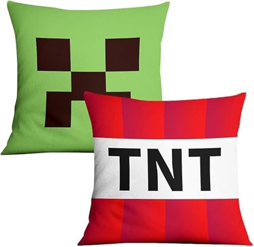IFHDO Creeper Kissen grün 40cm x 40cm Dekokissen Kuschelkissen TNT Zombie Kissen Creative Mode Kissen, Pixel Game Kissen Pixel Friends 2 Doppelseitiger Kissen - 45 x 45 cm Kinderkissen