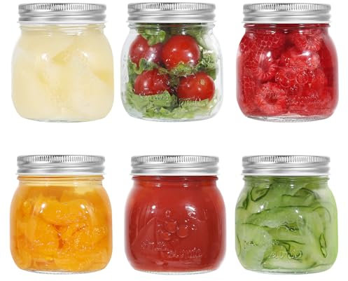 LIMILI Lot de 6 bocaux en verre avec couvercles, 300 ml, multi-usages pour le stockage des aliments, la confiture, le marinage, la conservation, la préparation des repas