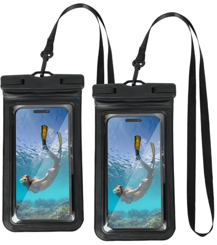 XIKAYA Custodia impermeabile per cellulare fino a 7,2 pollici, compatibile con iPhone 16 Pro Max, 16, Samsung S25Max, Galaxy S24, impermeabile fino a 30 metri, set da 2 (Nero)