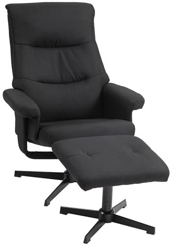 HOMCOM Relaxsessel mit Hocker, Gepolstert Fernsehsessel mit Liegefunktion, Wippfunktion, Drehbar Liegesessel mit Samtoptik, für Wohnzimmer, Schlafzimmer, Schwarz