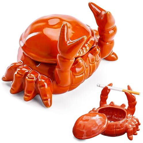 Ashtray, Cute Crab Ashtray with Lid, Creative Ashtray, Funny, Ceramic Ashtray, Anti-fly Ashtray, Cigar Ashtray, Ornaments, Living Room for Cigarettes, Home Office