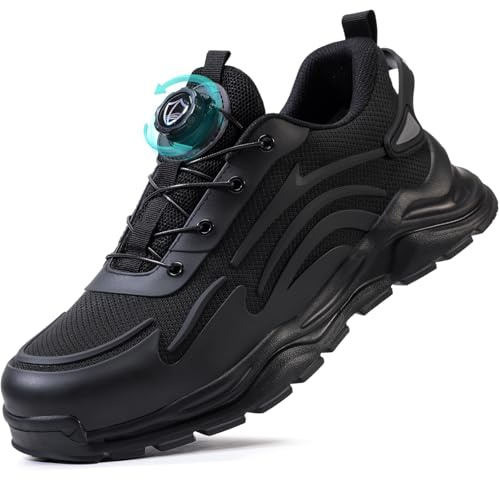 GUSAYEX Men's Steel Toe Cap Safety Trainers Breathable Work Shoes | Flexible TPR sole, 4 mm puncture-resistant Kevlar midsole and quick dial fastening for warehouse, logistics and assembly