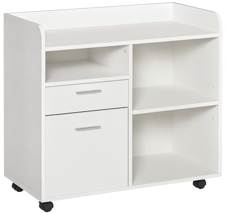 Vinsetto Mueble de Impresora Carro Multifuncional de Oficina con 3 Compartimentos 2 Cajones para Archivos Estante Ajustable Ruedas con 2 Frenos 80x40x72 cm Roble