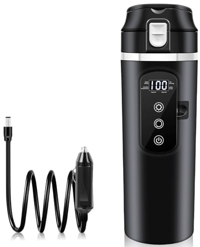 Bouilloire électrique pour voiture, gobelet chauffant 500 ml, bouilloire de voyage, mini bouilloire électrique de voyage 12 V, réglage de la température variable jusqu'à 100 °C, pour camion, voyage