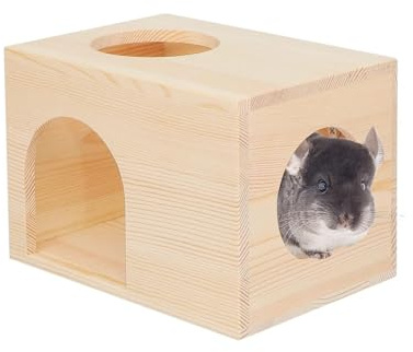 CHIIRAKU Chinchilla House Degu House Small Animal Hideout Natural Wooden No Paint Wooden peg Safe Durable Teeth Grinding (Nature, Small)