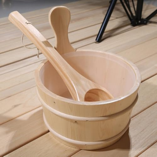 4L Sauna Bucket and L-adle Kit, Matching L-ad-le Sa-UNA Barrel Set, Finnish S-auna Aluminum Bucket with Long Handle Spoon Set, Matching La-dl-e Sau- Barrel S-auna Spa Accessories