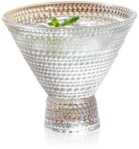 IWOWHERO Martini Vetro Trasparente con Texture Martellata Bicchiere Cocktail per Vino e Succhi Design e Bar