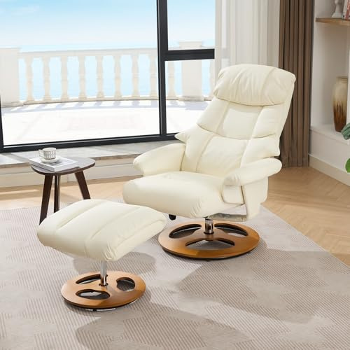 YEHTOKHOME Poltrona Relax reclinabile con Poggiapiedi, poltrona massaggiante con riscaldamento, rotazione a 360°, poltrone TV fino a 110 kg, per soggiorno e camera da letto (PU-B, Beige)