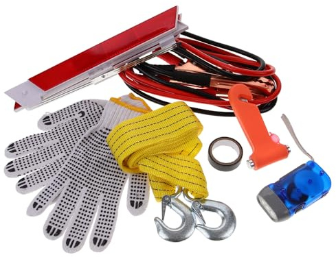 HEMOTON Kit D’outils D’urgence pour Voiture 8 Pièces Multifonctions Compact, Ensemble D’outils pour Véhicule Solide, Accessoires D’assistance Routière pour Sécurité Automobile