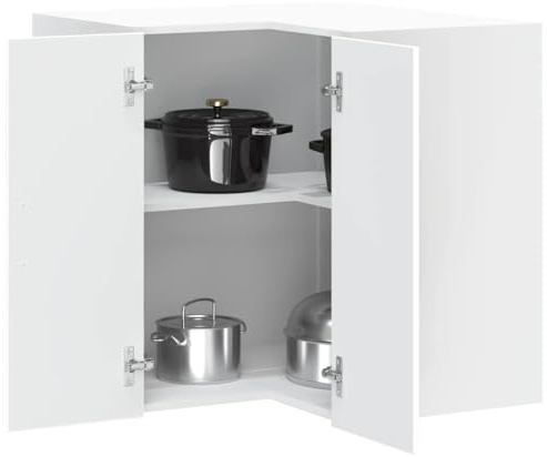Plumbpyr Porto - Armario colgante de esquina de cocina (57 x 57 x 60 cm, 57 x 57 x 60 cm, armario colgante montado en la pared con puertas para cocina, comedor y pasillo), color blanco