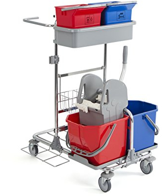 TTS 0002001 Tecno 01 carro para la limpieza cromado, 2 cubos de 15 l y strizzatore, dos cubos de 6 litros y una bandeja Almacenamiento, Portasacco de 120 l