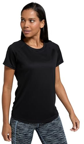 Mountain Warehouse Endurance Womens T-Shirt - IsoCool Ladies Top, UV Protection UPF30+ Tee, Breathable & High Wicking - for Spring Summer, Running, Travelling Black (Plain) Women's Size 18