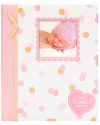 Lil' Peach My Record Book Baby Memory Book, First 5 Years Milestone Journal with Guided Prompts, Pregnancy & Baby Keepsake Book, Photo Insert Cover, Pink Confetti Dots