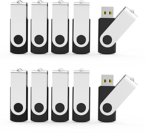 Aiibe 10pcs 16GB USB 2.0 Flash Drives Bulk 10 Pack Swivel USB Memory Stick 16GB Thumb Drives Zip Drive Jump Drive with LED Indicator (16G, 10 Pack, Black)
