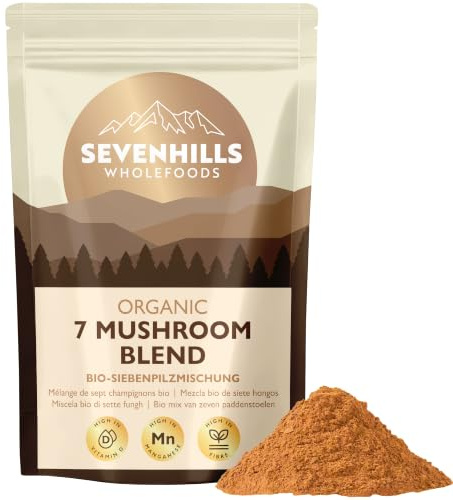 Sevenhills Wholefoods Ekologiskt Sju Svamp Blandningpulver 500g med Reishi, Chaga, Shiitake, Maitake, Lion's Mane, Cordyceps & Tremella
