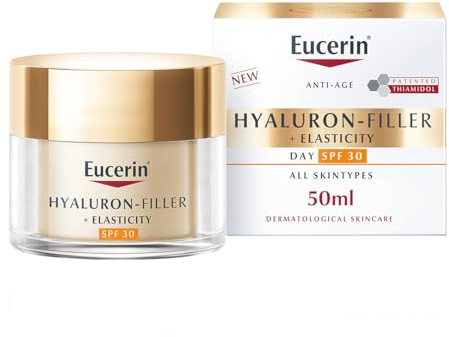 Eucerin Hyaluron-Filler + Elasticity Day Care SPF 30 50 ml, crema de día antiarrugas para piel refinada, hidratante nutritiva con ácido hialurónico y colágeno