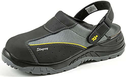 EuroRoutier Stingray Black Leather Clog, Sicherheitsclogs EN ISO 20345: 2011 SB A-E-FO-SRC. (Numeric_47)