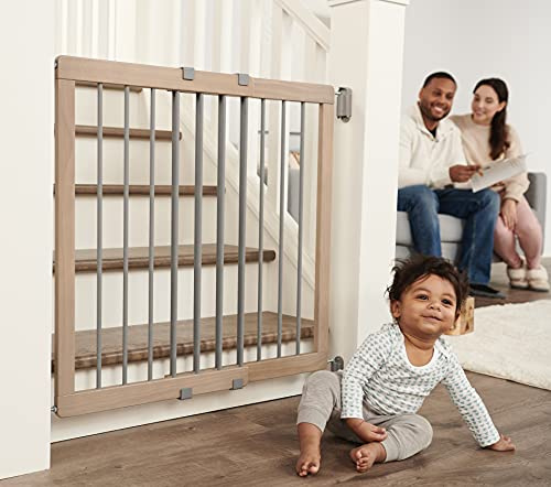 Regalo Safety 23.5-42 Heritage & Home Wooden Baby Gate for Stairs & Doorways, Walk Through Stair Gate with Door for Babies, Toddlers, & Pets, American Designed and Owned