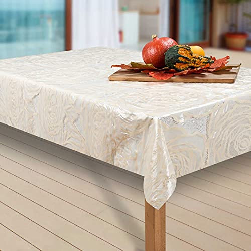 laro Wachstuch-Tischdecke Abwaschbar Garten-Tischdecke Wachstischdecke PVC Plastik-Tischdecken Eckig Meterware Wasserabweisend Abwischbar, Muster:Vinyl Beige, Größe:110-160 cm