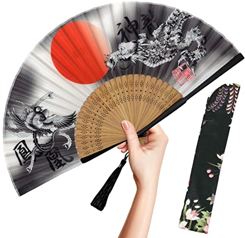 OMyTea Éventail pliable pour femme – Éventail pliable chinois japonais vintage en soie de bambou – pour flash chaud, église, EDM, festival de musique, fête, danse, spectacle, décoration, cadeau