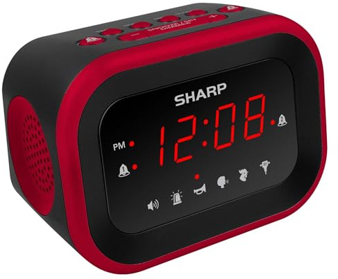 Sharp Big Bang Super Loud Alarm Clock for Heavy Sleepers, 115dB Extreme Wake-Up Alarm, Dual Alarms, 6 Wake Sounds, Large Red LED Display, Dimmer Control & Battery Backup, Bedroom Clock