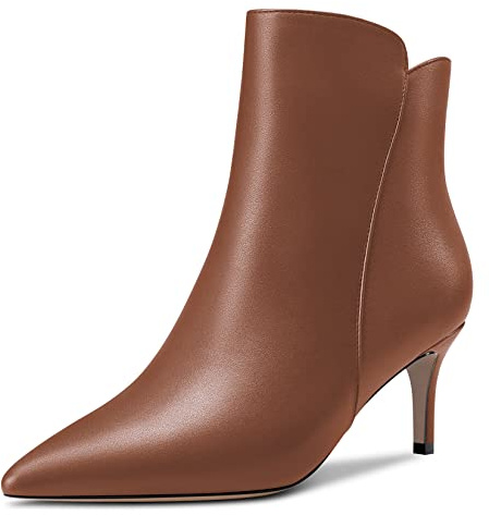 Castamere Femmes Aiguille Mi Kitten Talon Heel Pointu Bout Bottines Fermeture à Glissière Slip-on Classique Dress Bureau 6.5 CM Heels Bottes Marron Matte 37 EU