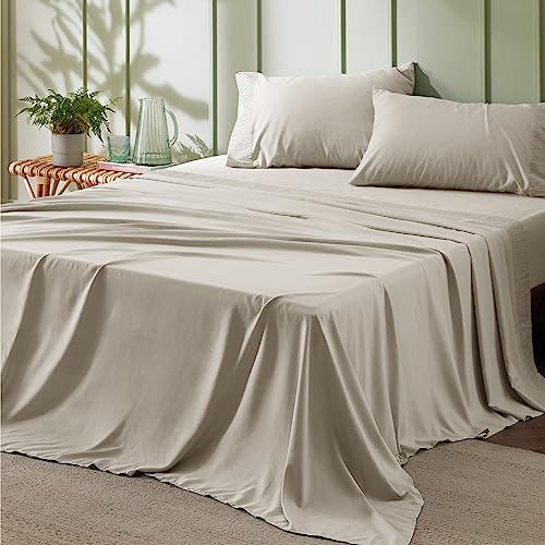 Bedsure Queen Size Sheets - 4 Pieces Soft Queen Sheet Set - Breathable & Cooling - Hotel Luxury - Easy Care Polyester Microfiber Bedding for Women, Men, Linen