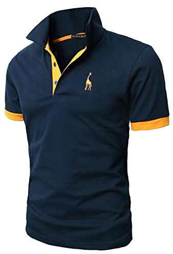 KUNJLELP Men's Regular-Fit Cotton Pique Polo Shirt Short Sleeve Golf Polos,Blue 01,XL