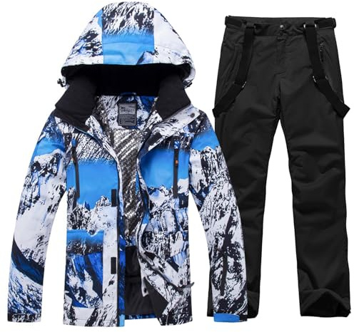 ALSOGO Skiddräkter för män, 2-delat snowboardset, vattentät, vindtät, vinter, varm, skidjacka och byxor, set för skidåkning, snowboard, klättring