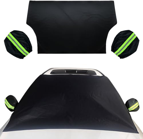82×49 Car Windshield Cover for Ice and Snow, All-Seasons Windshield Sunshade with Anti-Theft Straps and Side Mirror Covers, Waterproof Windproof Car Frost Protector, Portable Winter Car Accessories