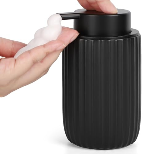 Segbeauty Dispensador Jabon Espuma, 320ml Dispensador Jabon Negro, Botella para Espuma Reutilizable, Botes para Gel y Champu, Dosificador Jabon de Cerámica para Champú, Limpiador Facial