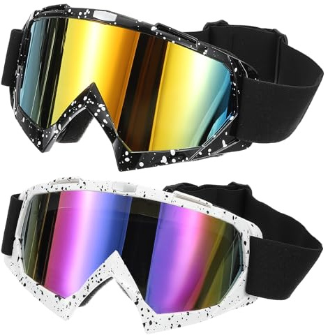 PATIKIL Smutsskyddsglasögon, 2 st motorcykelglasögon, ATV-glasögon, skidglasögon, racinghjälm, skyddsglasögon, vindtäta för bergsbestigning, himmel, dykning, skidridning, svart/vit med guld/färgglada