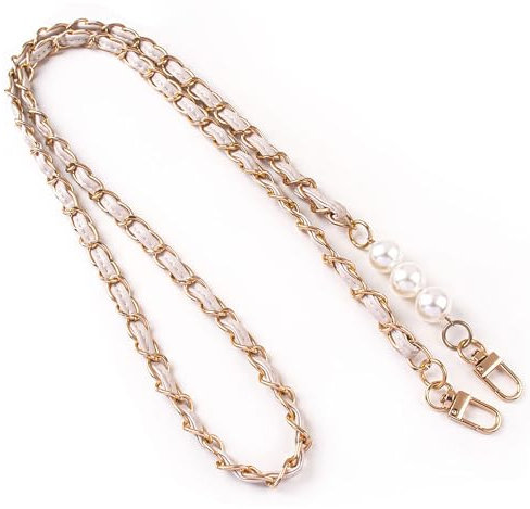 WANYI 120CM Taschenkette Gold Metall Handykette Perlen Kette für Tasche Schultergurt Schulterriemen Taschenriemen mit Karabiner für DIY Handtasche Umhängetasche Geldbörse(Beige)