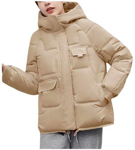 KOG Winterjacke Damen Jacken Warmes Daunenjacke Baumwolle Fahrradmantel Daunenjacken Oberteile Frauen Sale Damen Winter Hemdjacke Retro Pullover Softshelljacken Gutscheine Khaki M