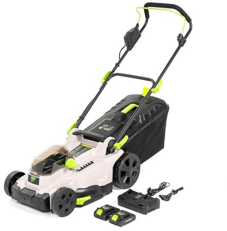 Murray Battery Cordless Lawnmower 2x20V Li-Ion with Induction Motor (2900 rpm) MU-BAT-LM37-KIT – 37 cm Cutting Width, 35L Grass Catcher, 6-Stage Cutting Height – Mulching, Rear & Bag Ejection