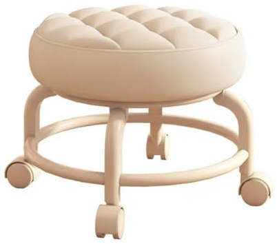 Tabouret à roulettes bas, mobile, avec roues pivotantes à 360°, siège roulant confortable et robuste, en cuir synthétique, pour la maison et le magasin, noir, blanc, taille unique