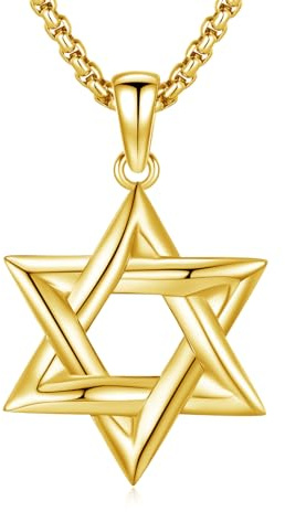 Lfkk Gold Plated Star of David Necklace for Men 925 Sterling Silver Jewish Star Pendant with Stainless Steel Chain