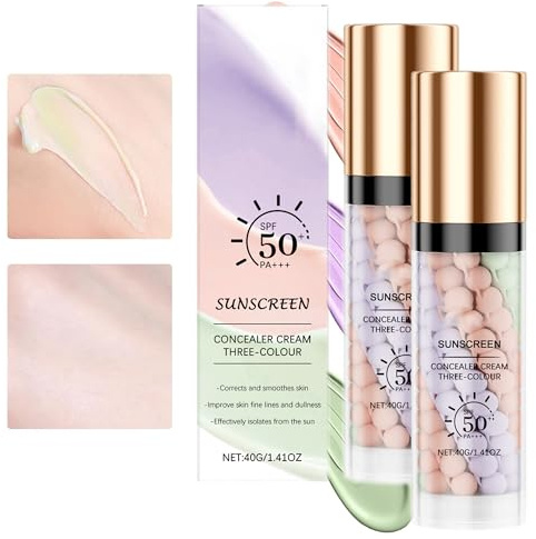 Primer Makeup Base Color Corrector, 3-in-1 Farbkorrektur Foundation SPF 50, Hydratisierende Gesichtsgrundierung für Makeup Wasserfest & Langanhaltend & Ölkon 2 Stück