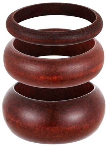 EILINOA 3 Pcs Boho Wooden Bracelet Different Width Chunky Bangle Bohemian Wood Wristband Statement Jewelry for Women (3 pcs)