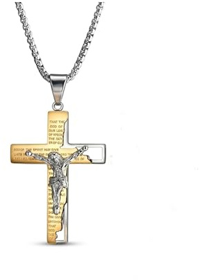 Sllaiss halsband – rostfritt stål inri Jesus korshänge, silver/guld/svart bibelbön krucifix smycken, polerad kedja, för kvinnor män religiös ceremoni inspirerande gåva, Rostfritt stål, Ingen ädelsten