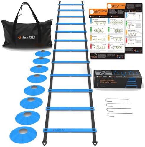MANTRA SPORTS Agility Ladder Set, 12-Rung Speed Ladder + Training Cones, Soccer Training Equipment, Footwork Drills Kit, Speed & Agility Equipment, Football Practice Equipment, Basketball Gear