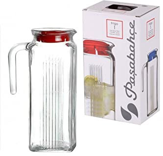 Pasabahce 1 Litre Glass Fridge Jug Pitcher Carafe With Non Drip Lid and Spout