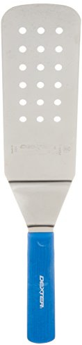 Dexter Russell PS286-8PCP Sani-Safe 19703 Perforated Turner, 8 x 3 Stainless Steel Offset Blade, Beveled Edge for Easy Lifting, Textured Polypropylene White Handle, Non-Slip Grip, NSF Certified