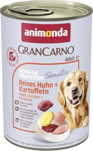 Comida para perros animonda GranCarno Sensitiv Adult, comida húmeda para perros adultos, carne pura de pollo + patatas, 6 x 400 g