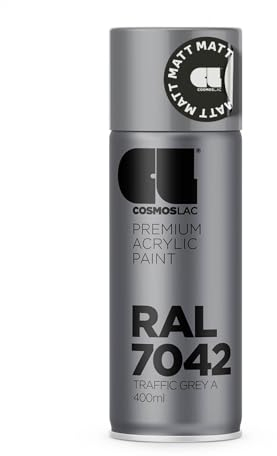 Sprühlack grau, matt - Spraydosen Sprühfarbe Lack Spray Farbspray Sprühdose Lackspray Farbe für Kunststoff, Metall, uvm. (RAL 7042 - verkehrsgrau matt)