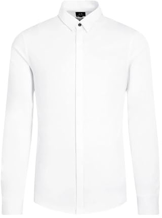 Armani Exchange Long Sleeve Stretch Cotton-Satin Button Up, Camisa,