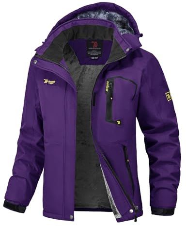 donhobo Damen Fleecejacke Winter Wasserdicht Warme Skijacken Outdoor Winddicht Camping Wanderjacke Hooded Regen Mantel (Lila, S)