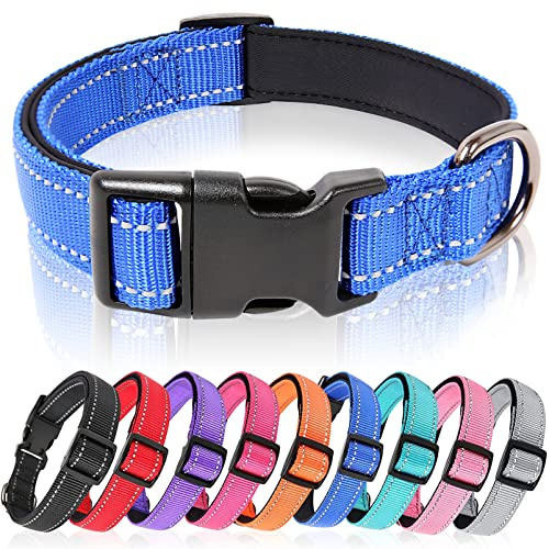 HEELE Hundhalsband, Reflekterande Nylon Hundkrage, Halsband för Hund Justerbar med Mjuk Neopren Vadderad, Halsband för Medel Hundar, Kungsblått, M