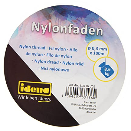 Idena 63136 - Fil de Nylon Transparent sur Bobine, env. 0,3 mm x 100 m, capacité de Charge env. 8,6 kg, pour la création de Bijoux, pour bricoler et des décors de fenêtre etc.